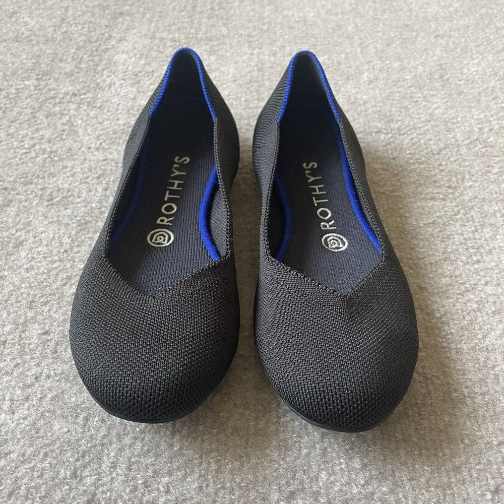 Rothy’s Shoes Womens Size 7.5 Black The Flat Round Toe Casual Knit Ballet Flats - Picture 2 of 14